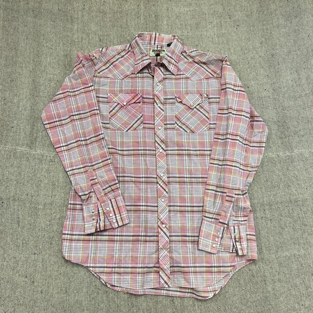 Vintage Youngbloods Button Up Shirt Mens Large Pink 1970s Pearl Snap USA